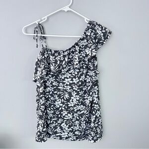 Old Navy linen blend one shoulder ruffle floral print top small